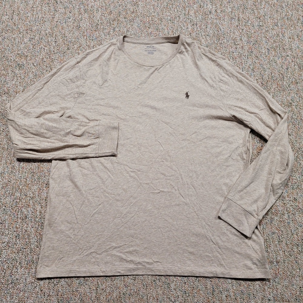 Polo Ralph Lauren Shirt Mens 2XL Tan Long Sleeve Cotton Pony Logo Crew Neck
